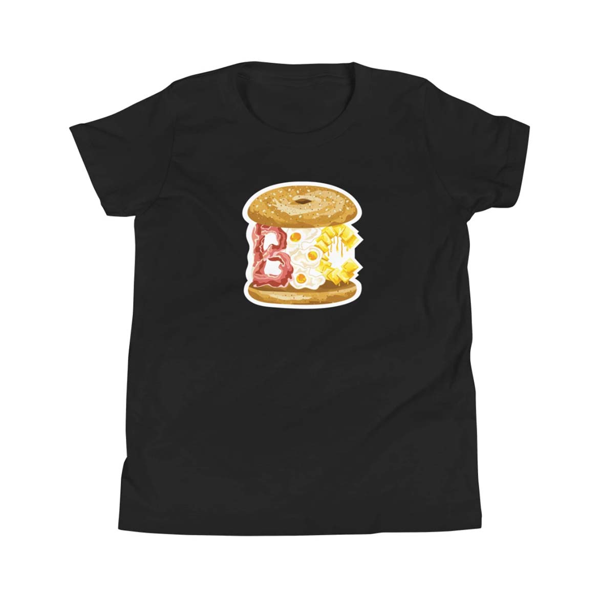 Black BEC bacon egg and cheese cartoon illustration kid's youth short sleeve t-shirt