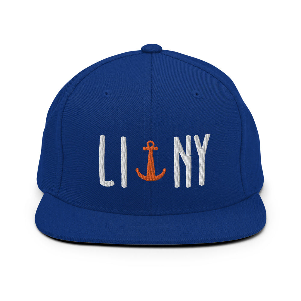 Blue LINY anchor Long Island New York snapback hat cap