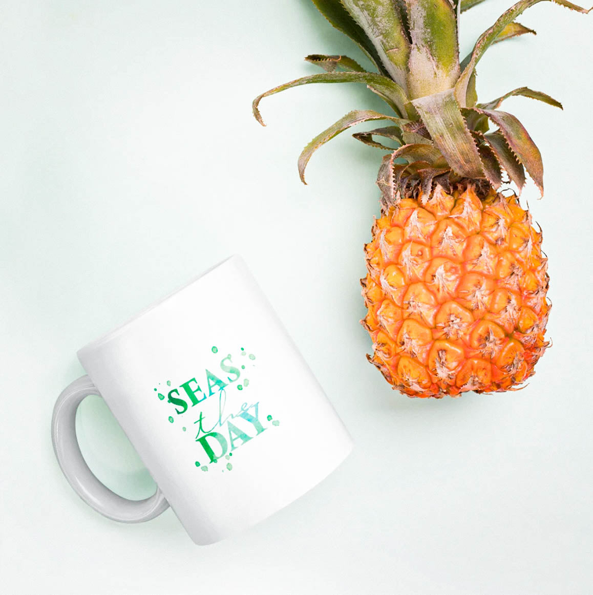 Green watercolor seas the day Long Island coffee tea mug with pineapple