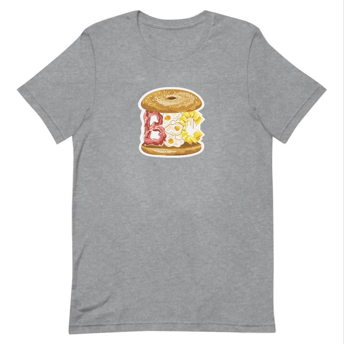 Gray BEC bacon egg and cheese cartoon illustration men's women's unisex short sleeve t-shirt