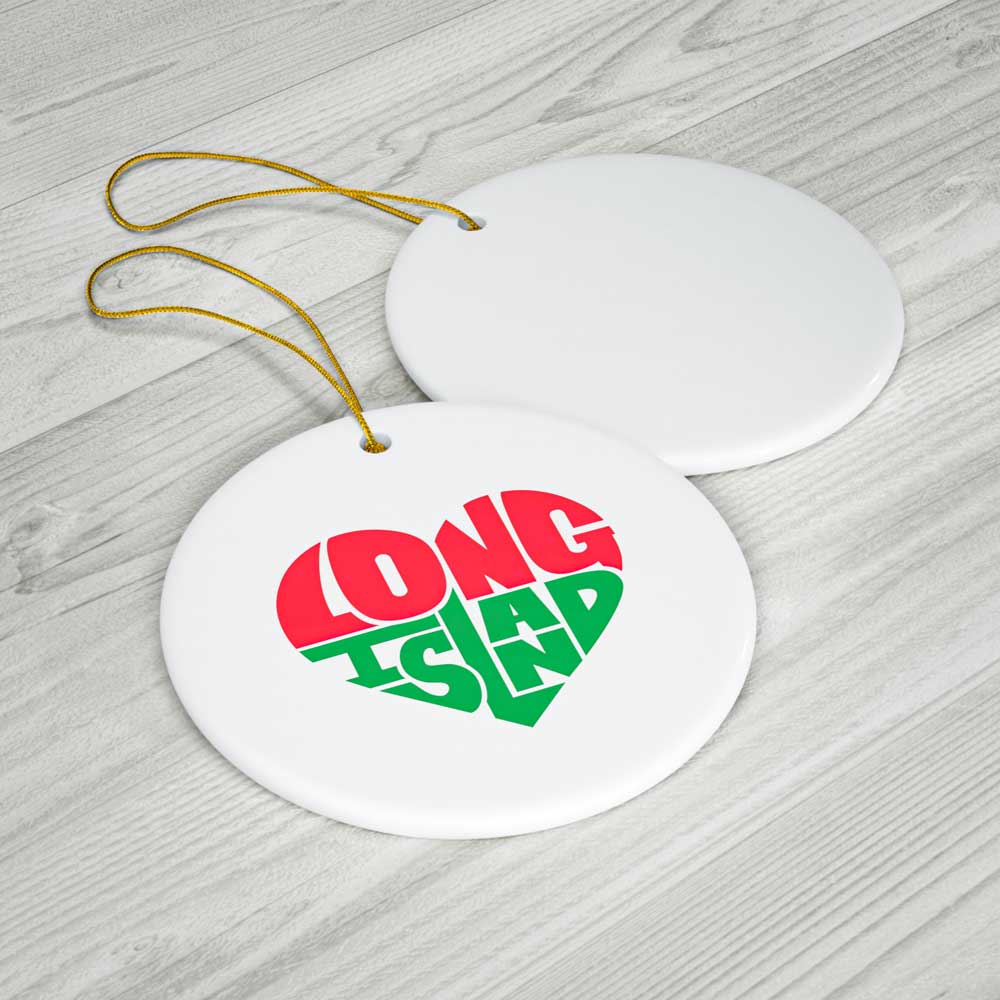 Long Island Heart Chirstmas Holiday Ceramic Ornament