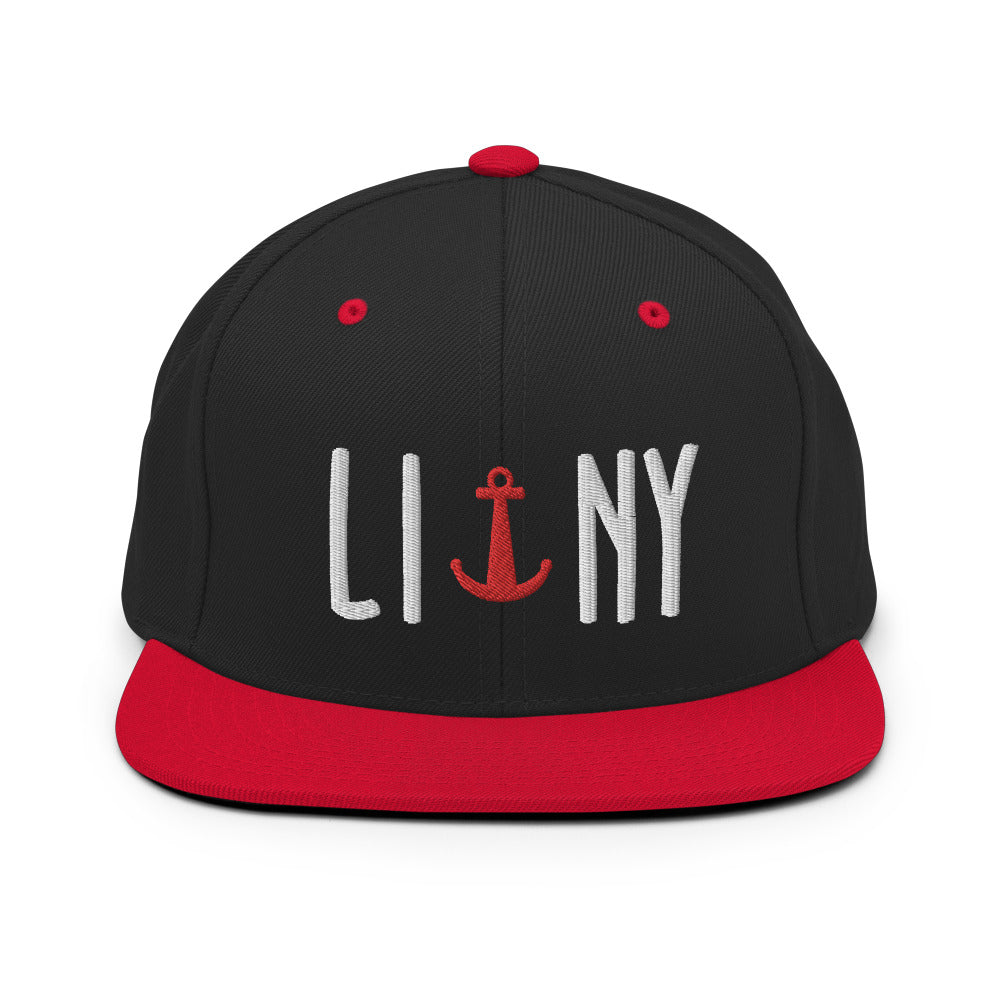 Black LINY anchor Long Island New York snapback hat cap