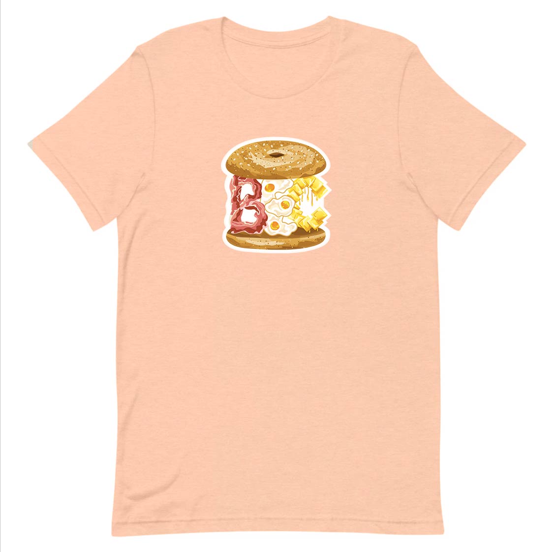 Peach BEC bacon egg and cheese cartoon illustration men's women's unisex short sleeve t-shirt