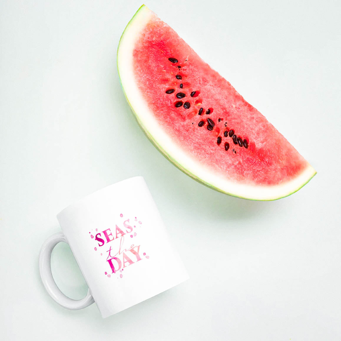 Pink watercolor seas the day Long Island coffee tea mug with watermelon