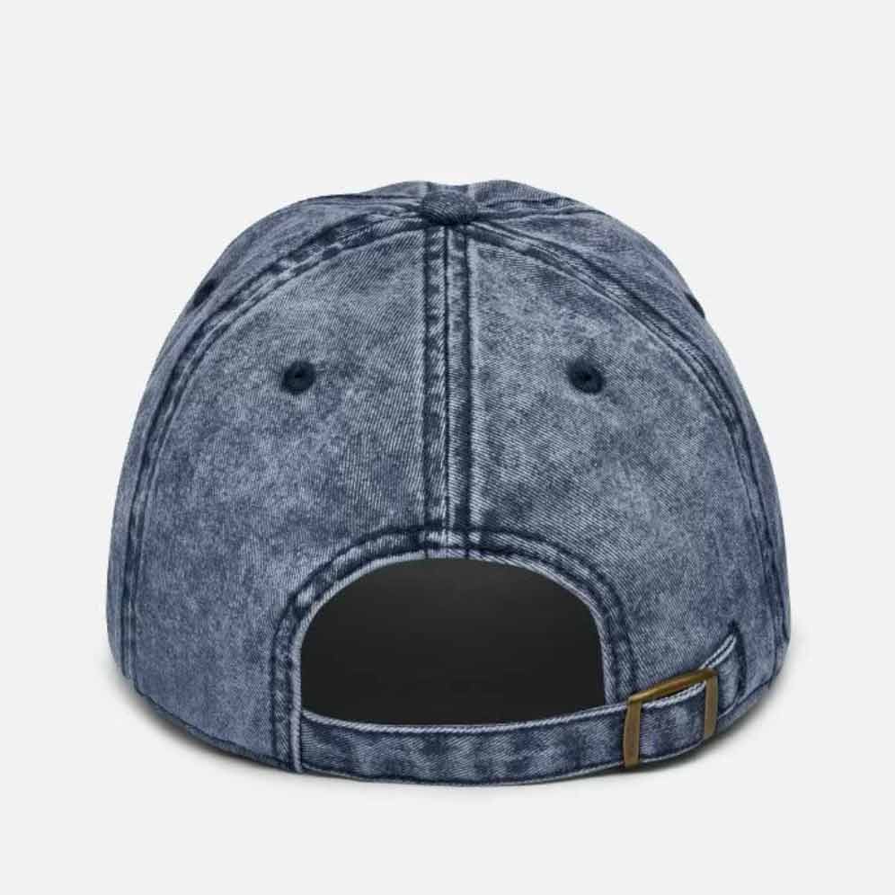 Back detail of Atlantic & Sound vintage cotton twill blue baseball cap