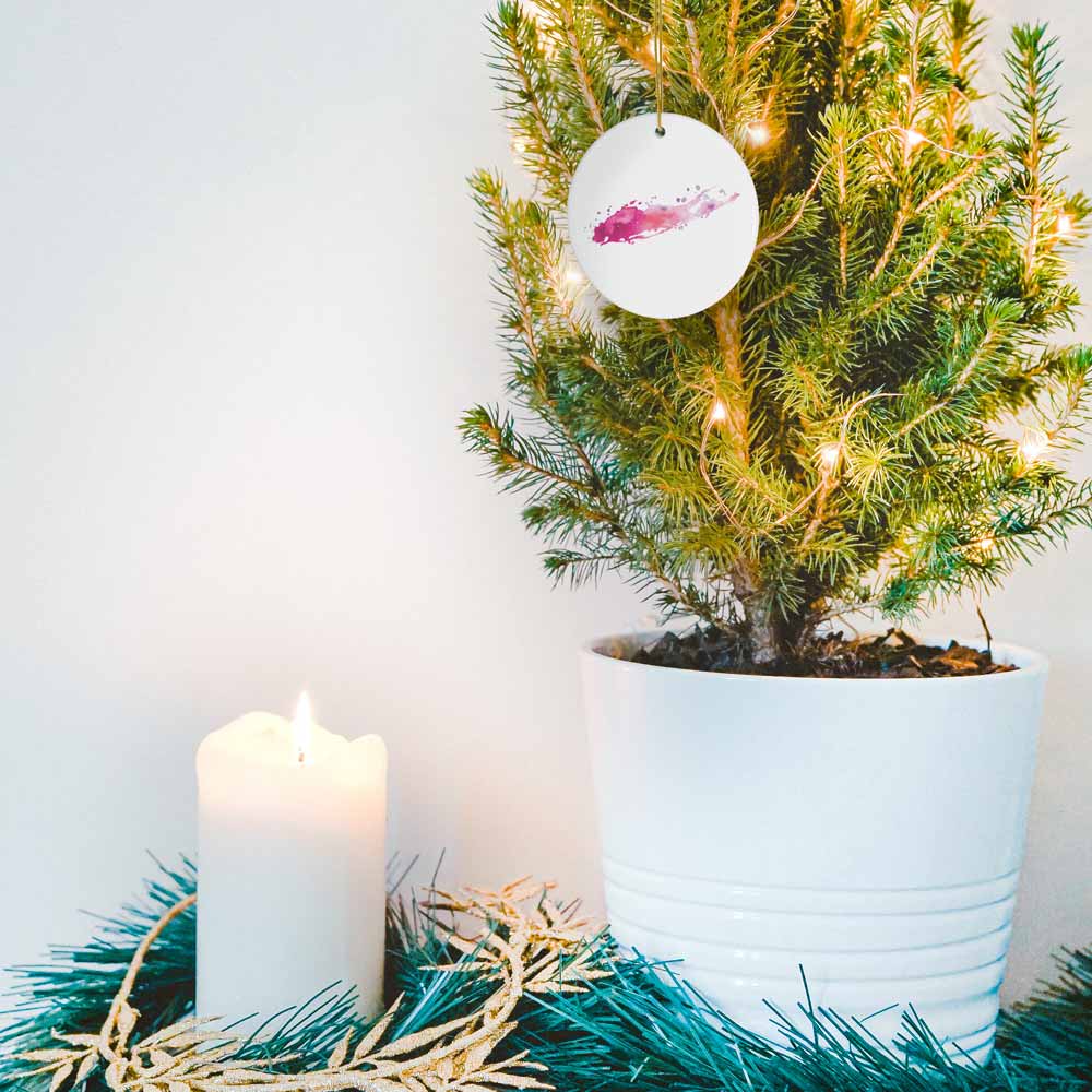 Watercolor Long Island Ceramic Holiday Ornament, Pink