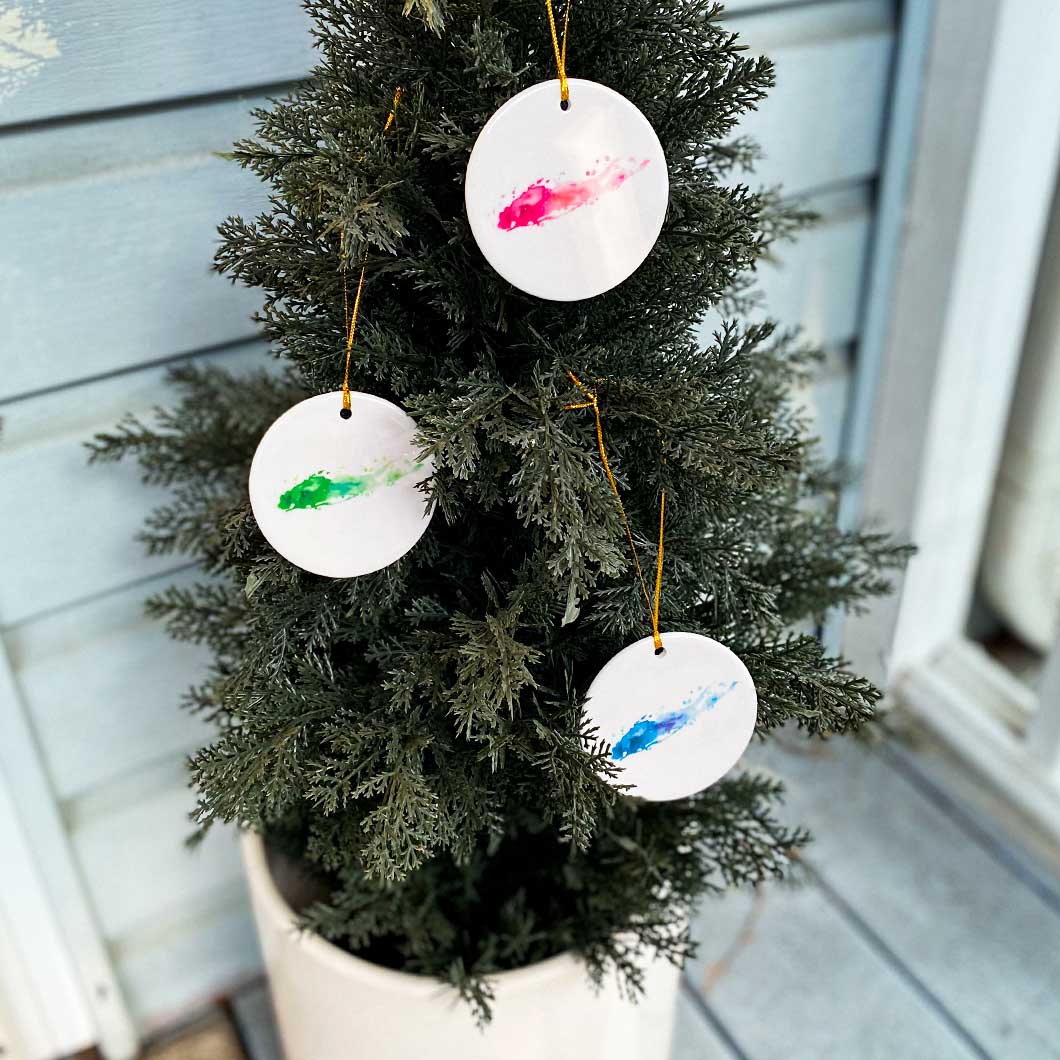 Watercolor Long Island Ceramic Holiday Ornament, Pink