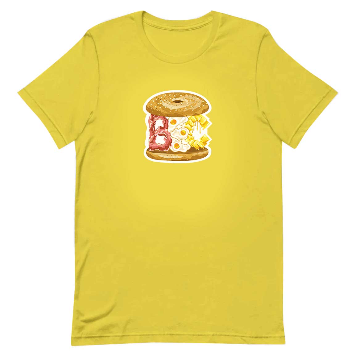 Yellow BEC bacon egg and cheese cartoon illustration men's women's unisex short sleeve t-shirt